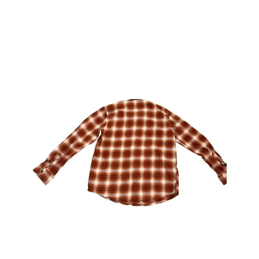 Old Navy XL 14-16 Orange & White Plaid Button-Up Flannel Shirt